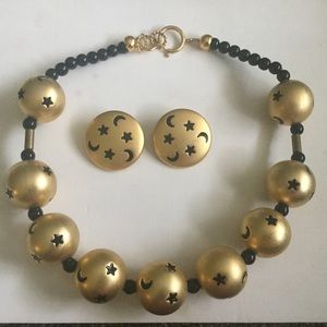 Moons and Stars Necklace and Clipon Earrings